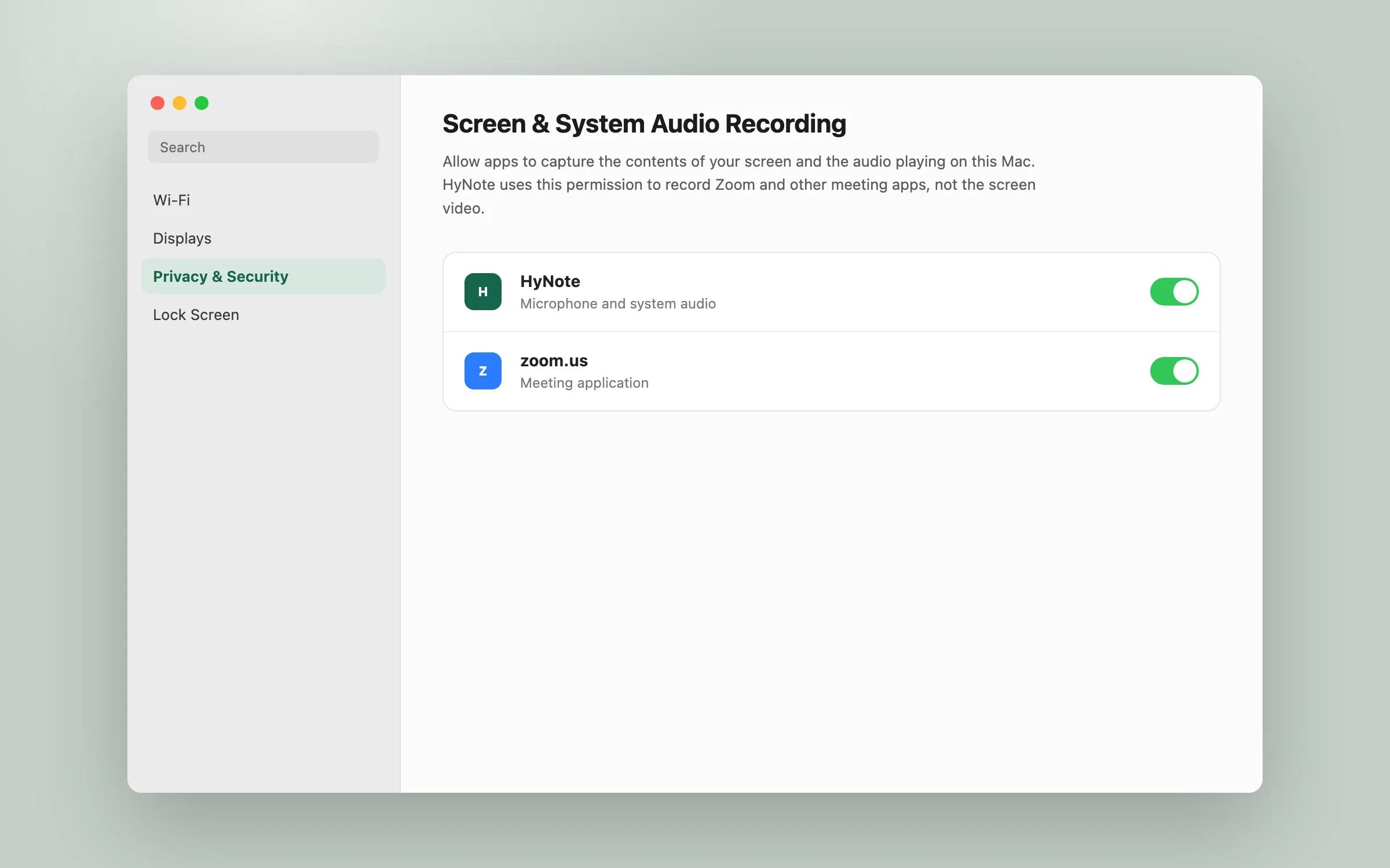 Enabling microphone and system audio access for HyNote on Mac