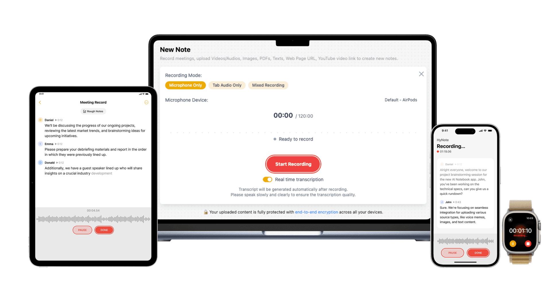 HyNote live recording on multiple devices
