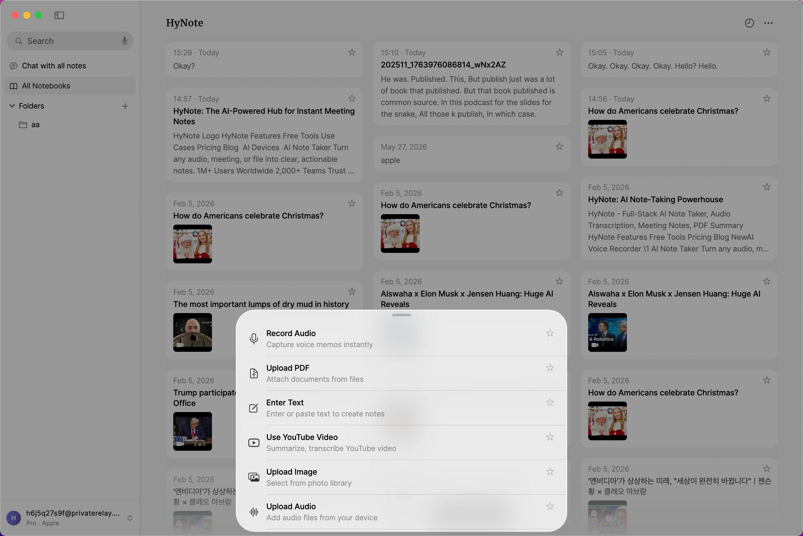 HyNote Mac App — AI note taking, system-wide recording, and real-time transcription