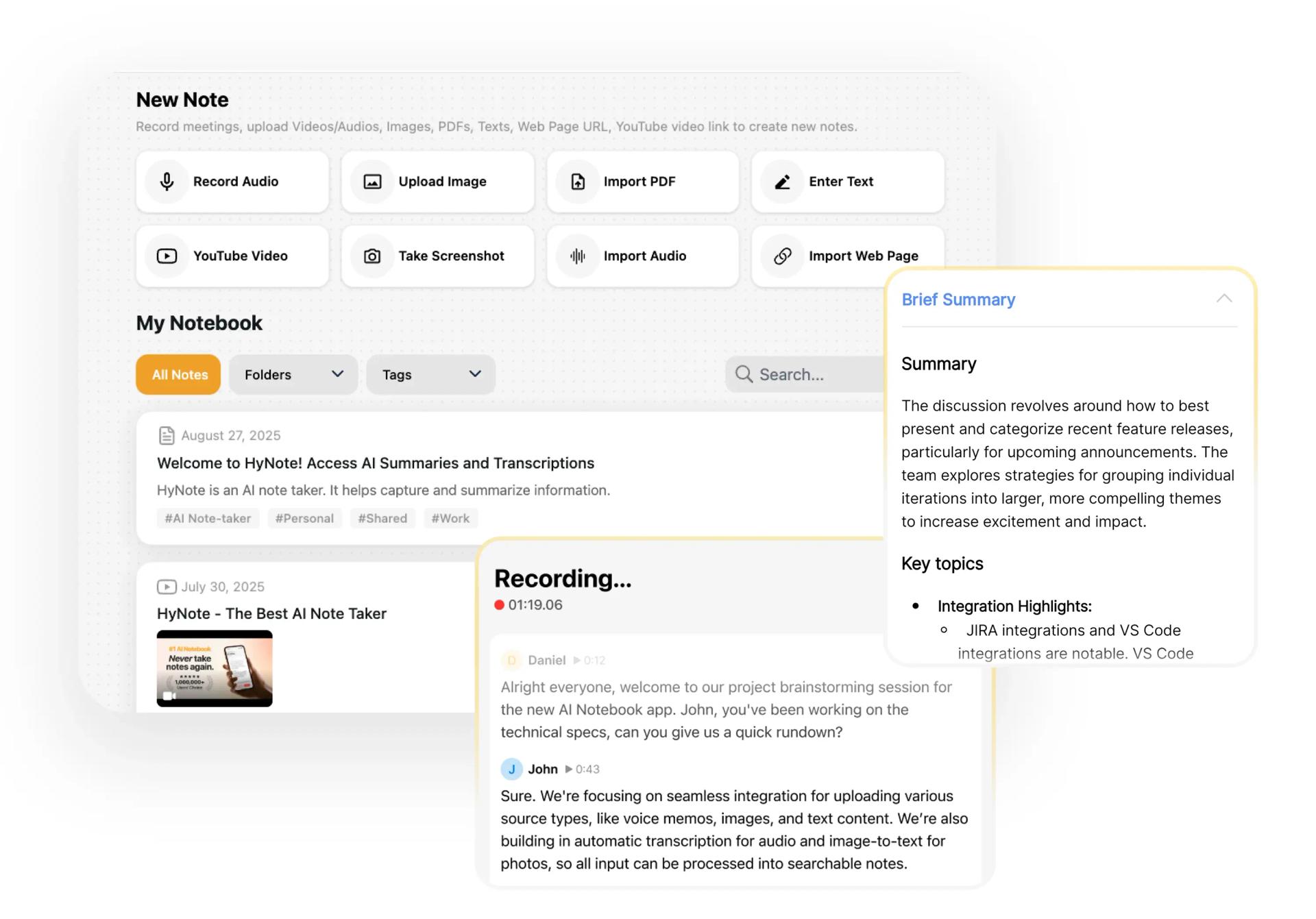 HyNote help you capture, summarize, and organize everything – from meetings to documents – with expert-level templates for actionable insights.