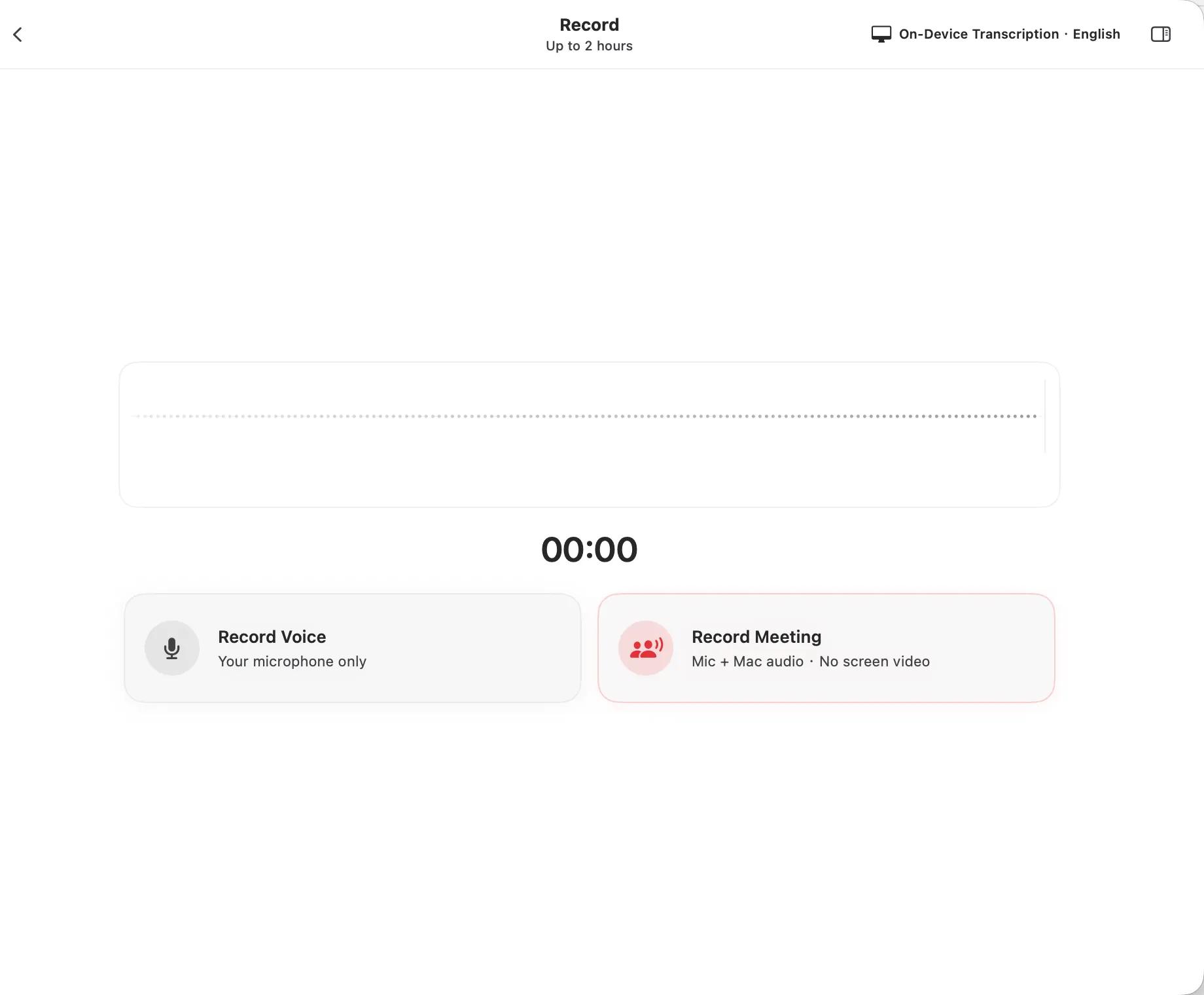 Selecting Meeting Recording in HyNote for Mac so both microphone and Mac audio are captured