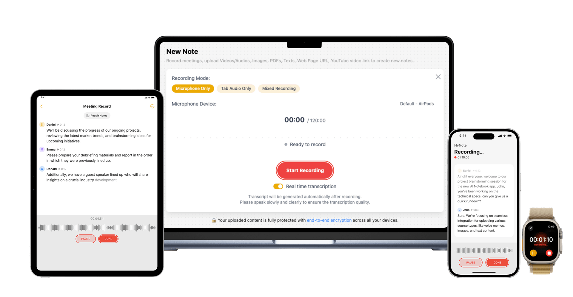 HyNote live recording on multiple devices